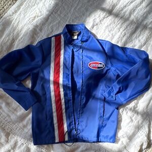 Weathercaster Men's Blue Racing Jacket Zip Front Embroidered  Sz S USA AMS oil